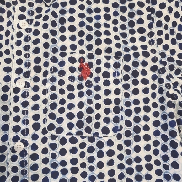 ⭐️US POLO ASSN. BOYS LG/14-16 BLUE POLKA DOT LONG SLEEVE BUTTON UP SHIRT - Picture 8 of 13